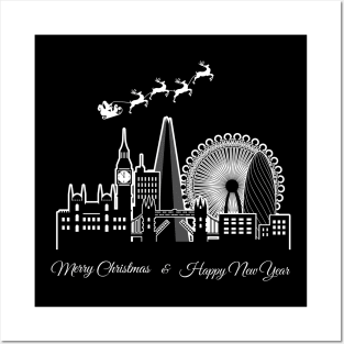 Merry Christmas Happy New Year London United Kingdom Posters and Art